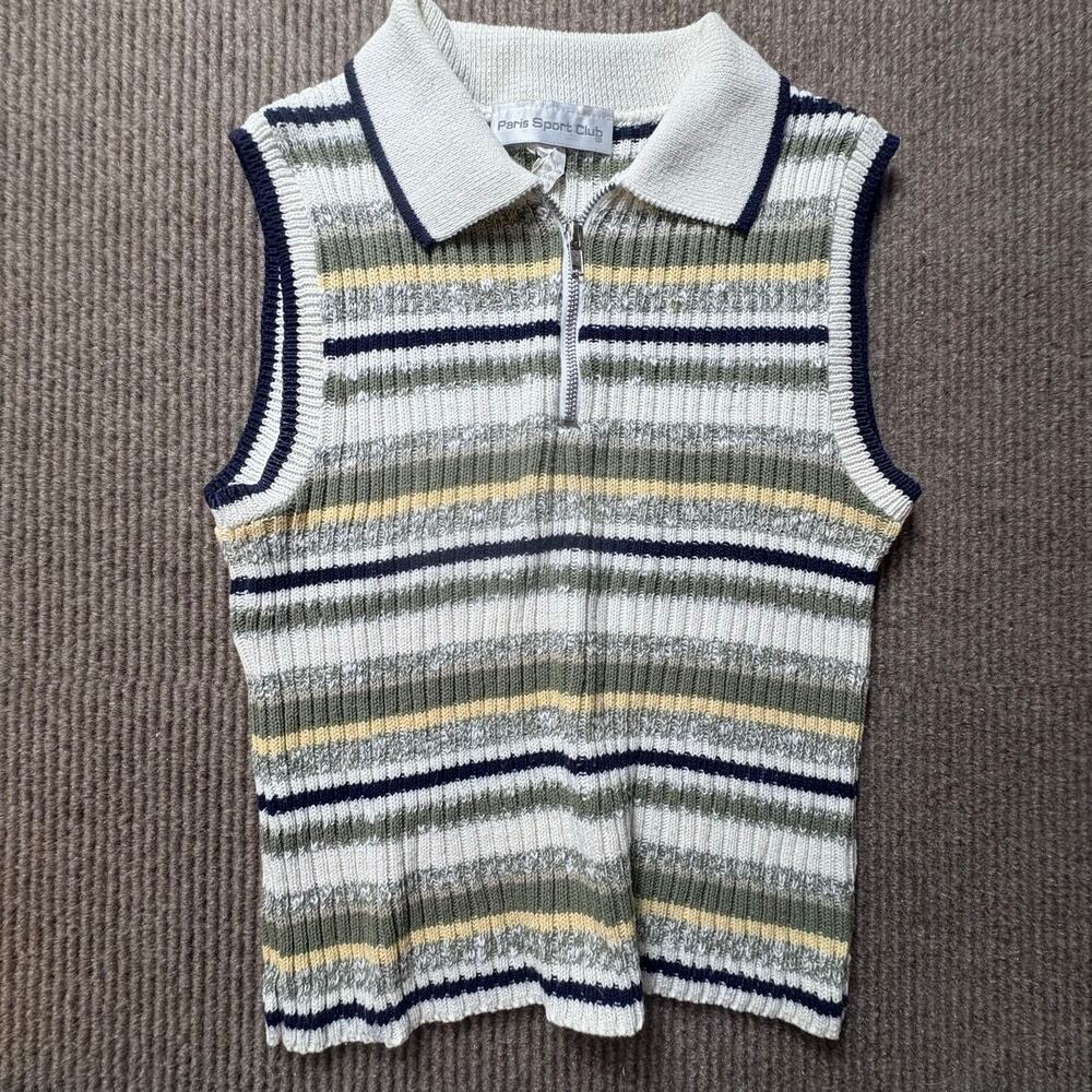 Vintage 90’s Paris Sport Club Striped Vest Quarter Zip Sweater Size medium